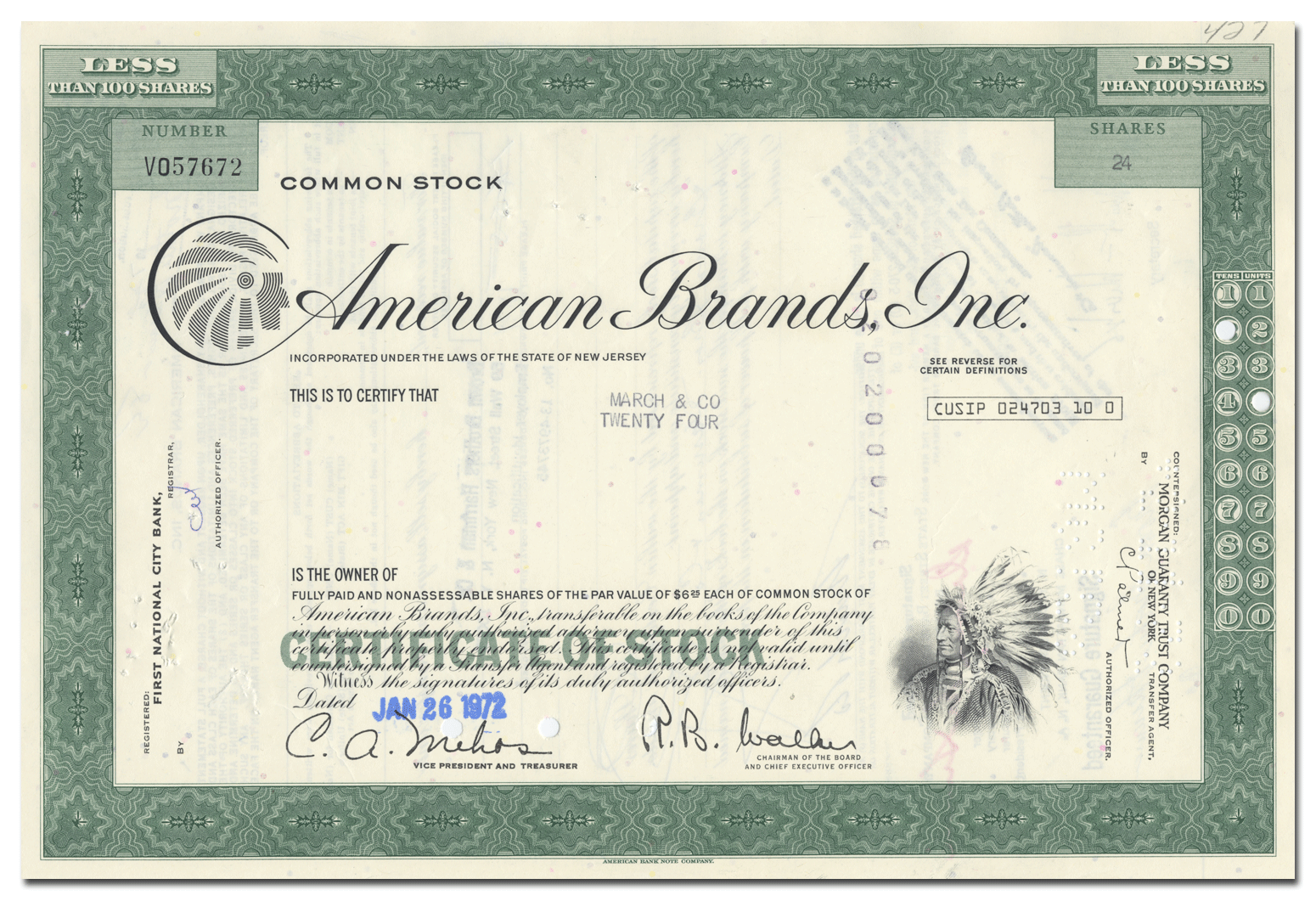 American Brands, Inc. Stock Certificate - Ghosts of Wall Street