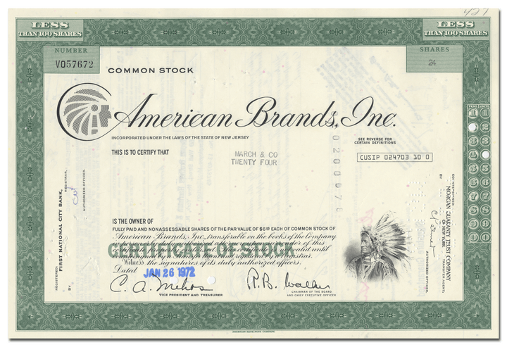 American Brands, Inc. Stock Certificate