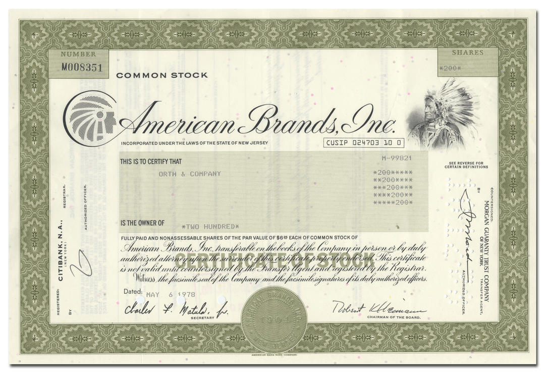 American Brands, Inc. Stock Certificate