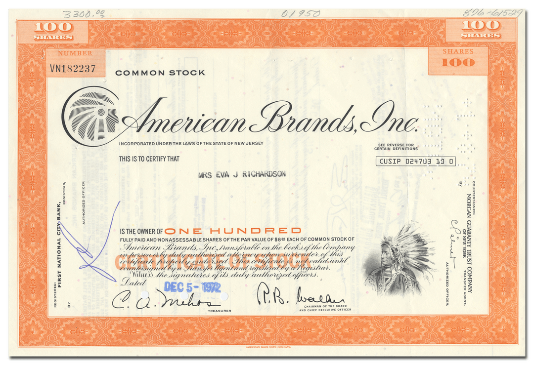 American Brands, Inc. Stock Certificate