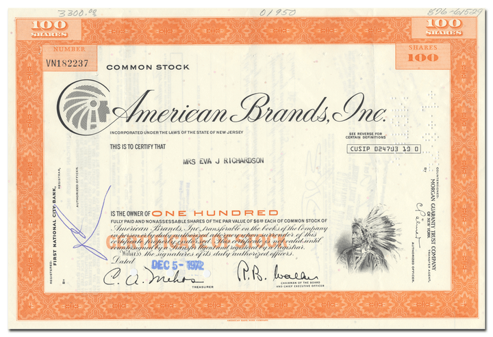 American Brands, Inc. Stock Certificate