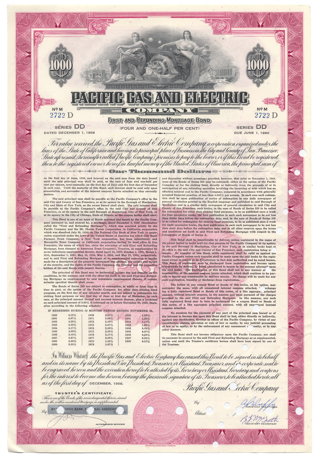 Pacific Gas and Electric Company Bond Certificate