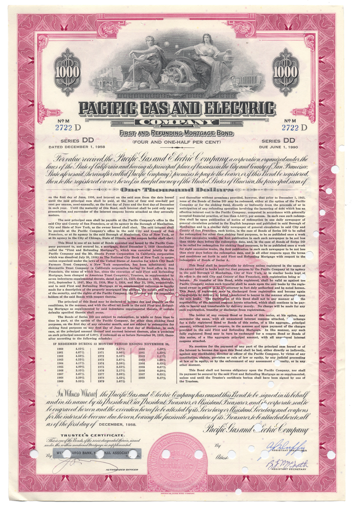 Pacific Gas and Electric Company Bond Certificate