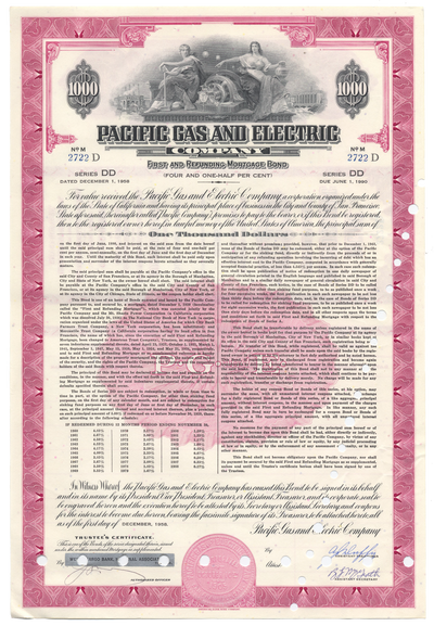 Pacific Gas and Electric Company Bond Certificate