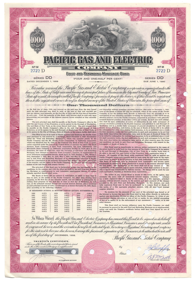 Pacific Gas and Electric Company Bond Certificate
