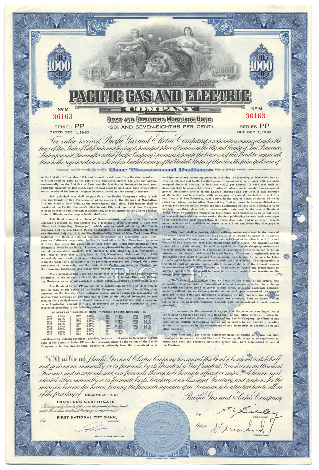 Pacific Gas and Electric Company Bond Certificate