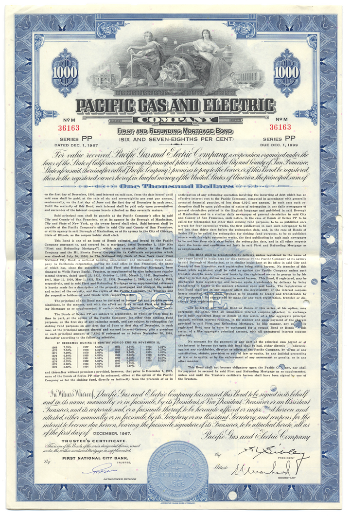 Pacific Gas and Electric Company Bond Certificate