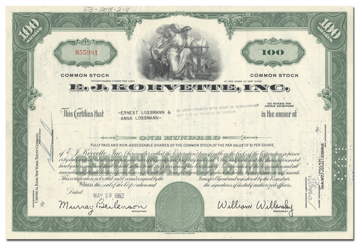 E. J. Korvette, Inc. Stock Certificate