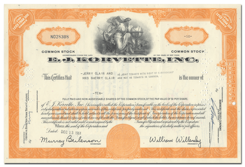 E. J. Korvette, Inc. Stock Certificate
