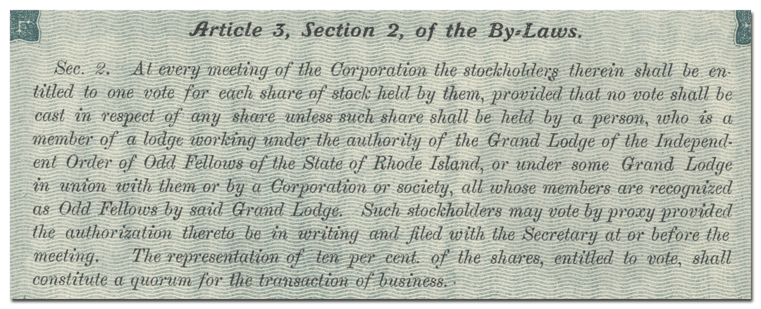 Odd Fellows Building Association of Rhode Island Stock Certificate (By-Laws)