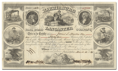 Harrisburg, Portsmouth, Mount Joy and Lancaster Rail Road Company Stock Certificate