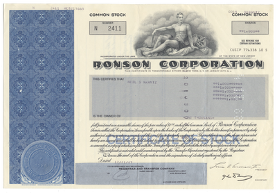 Ronson Corporation Stock Certificate