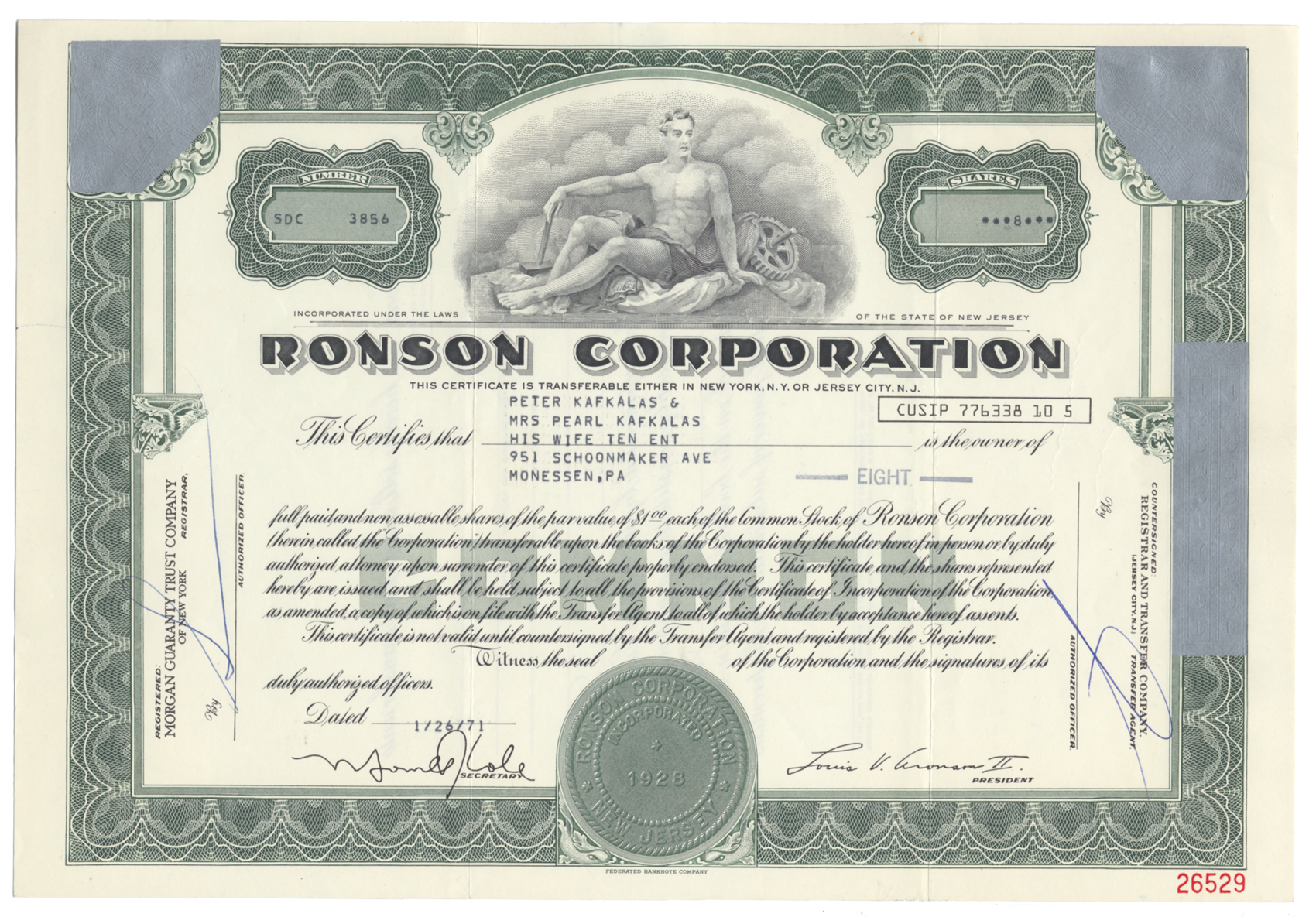 Ronson Corporation Stock Certificate