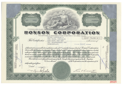 Ronson Corporation Stock Certificate