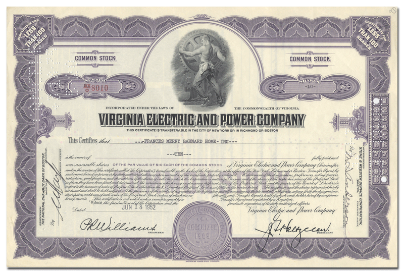 Virginia Electric and Power Company Stock Certificate