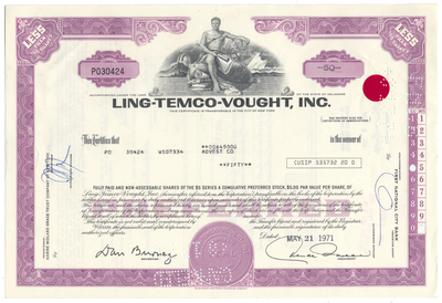 Ling-Temco-Vought, Inc. Stock Certificate