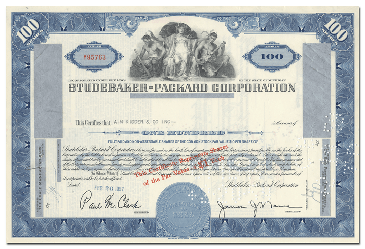 Studebaker-Packard Corporation Stock Certificate