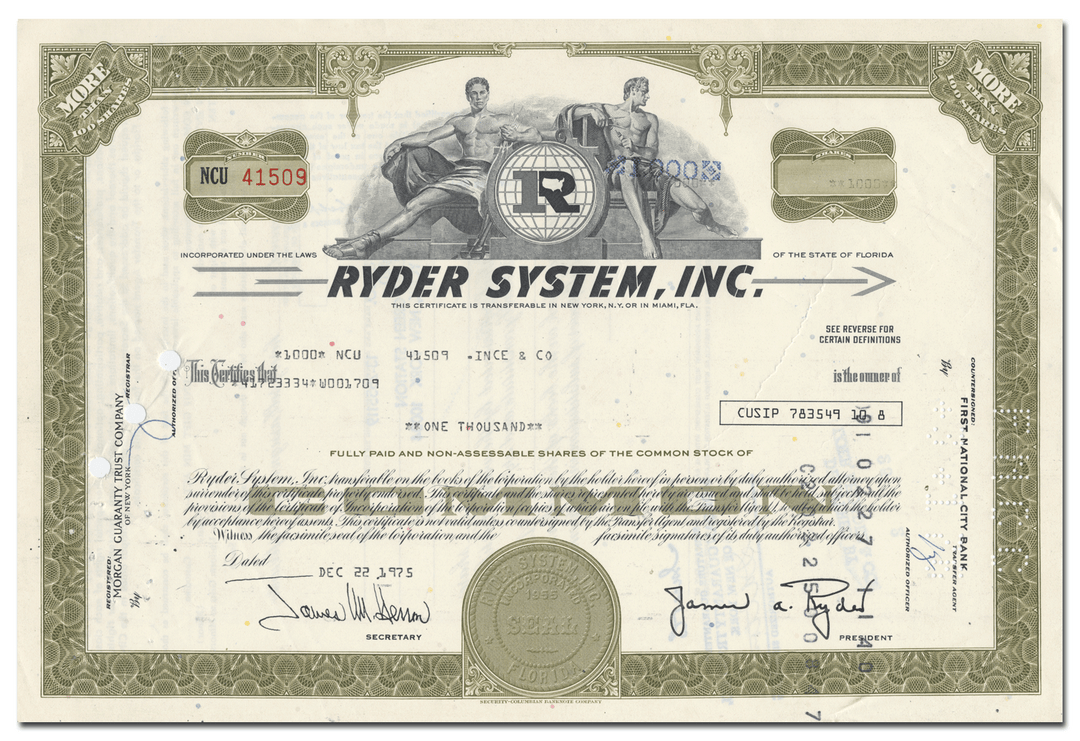 Ryder System, Inc. Stock Certificate