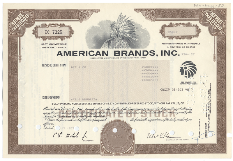American Brands, Inc. Stock Certificate