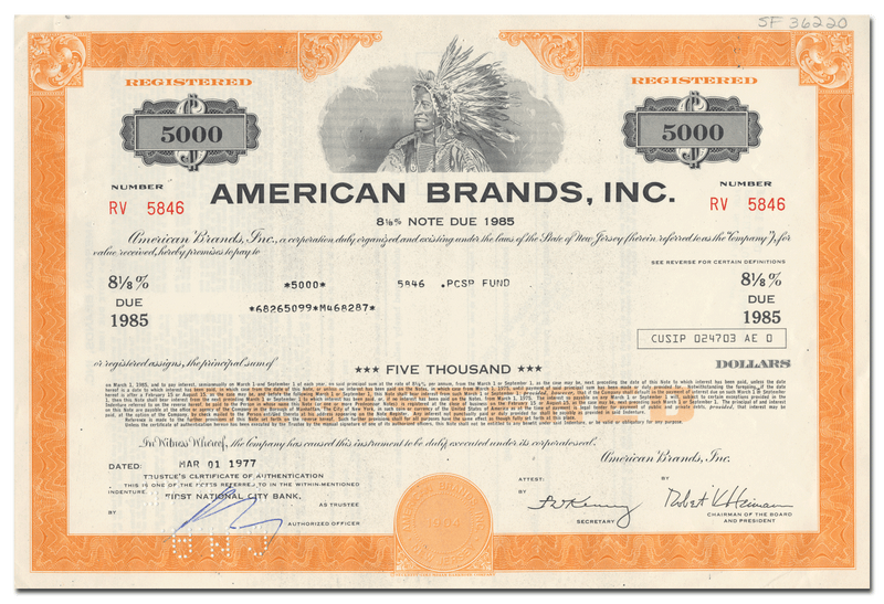 American Brands, Inc. Bond Certificate