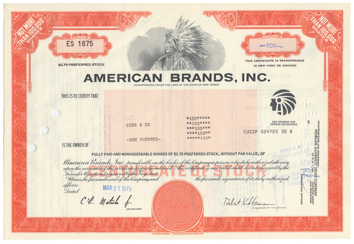 American Brands, Inc. Stock Certificate