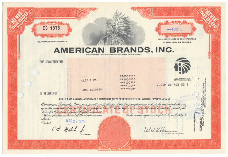 American Brands, Inc. Stock Certificate