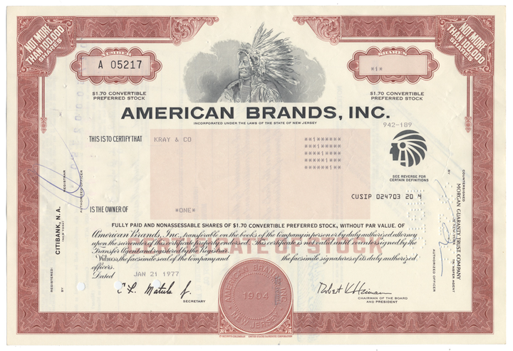 American Brands, Inc. Stock Certificate