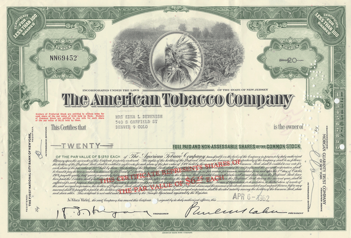 American Tobacco Company Stock Certificate