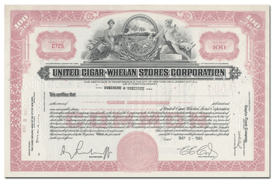 United Cigar-Whelan Stores Corporation Stock Certificate