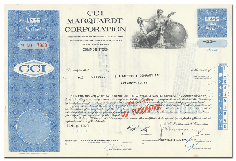 CCI Marquardt Corporation Stock Certificate