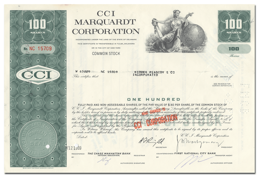 CCI Marquardt Corporation Stock Certificate