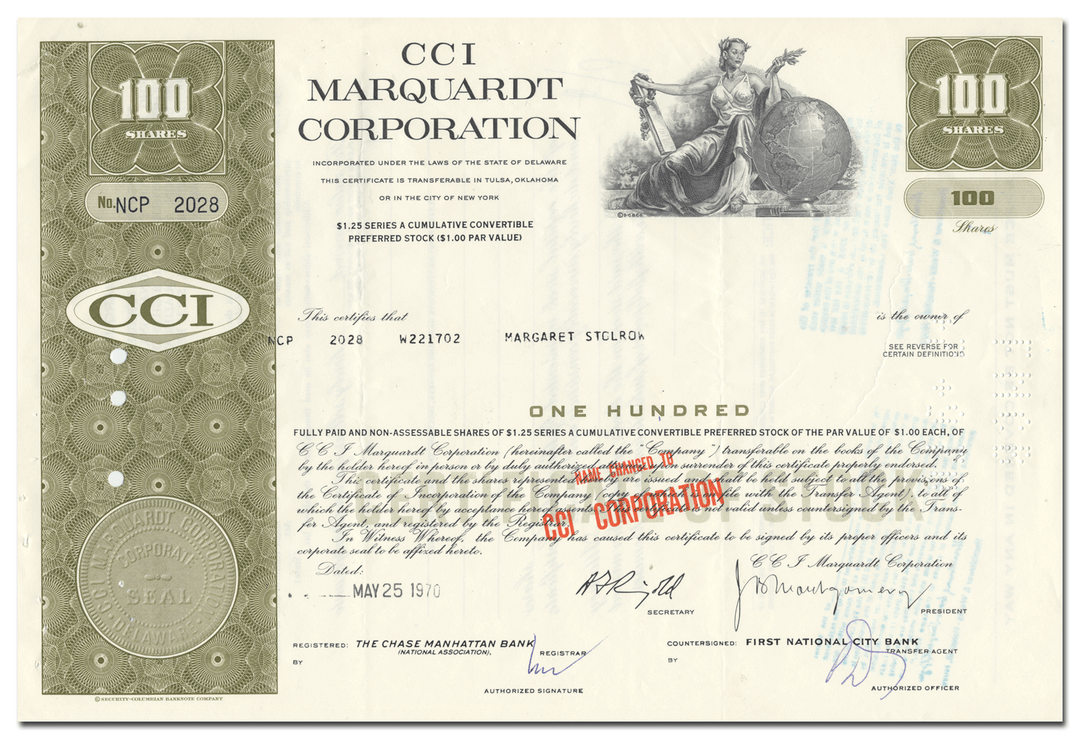 CCI Marquardt Corporation Stock Certificate