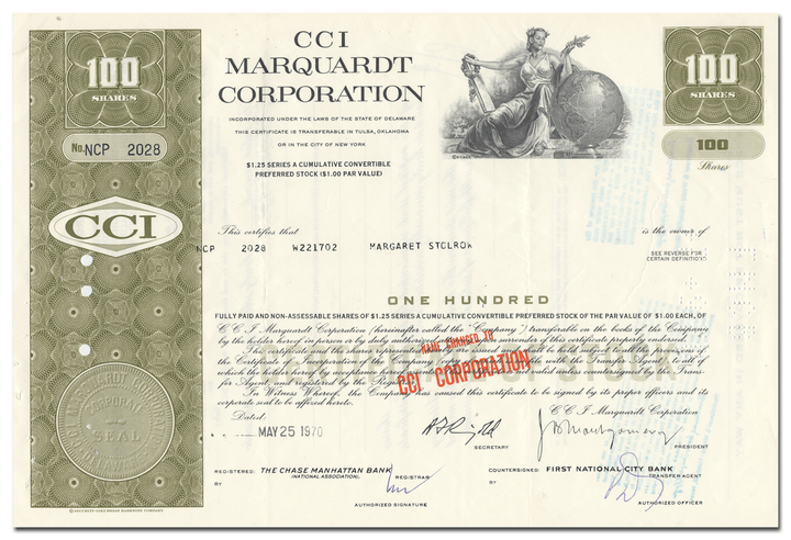 CCI Marquardt Corporation Stock Certificate