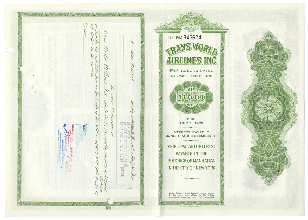 Trans World Airlines, Inc. Bond Certificate