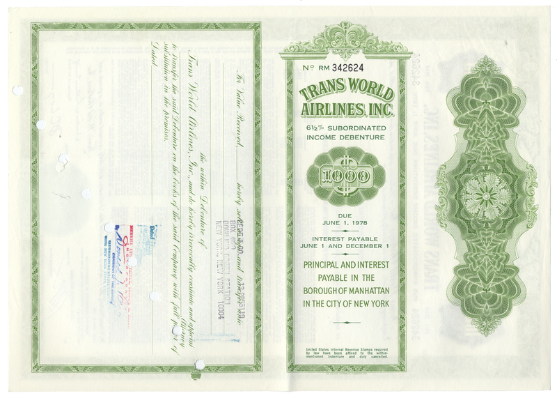 Trans World Airlines, Inc. Bond Certificate