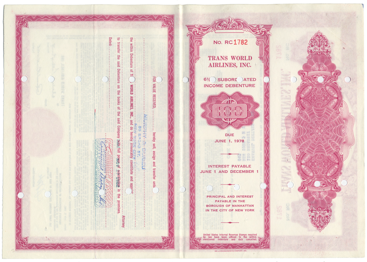 Trans World Airlines, Inc. Bond Certificate