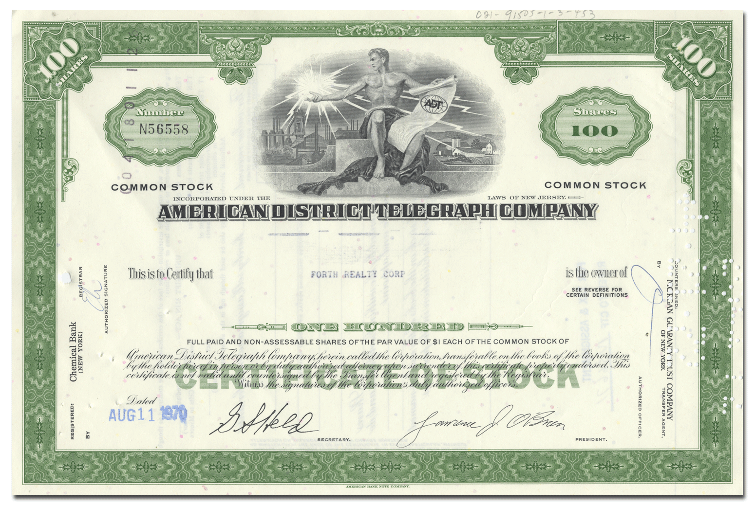 American District Telegraph Company Stock Certificate