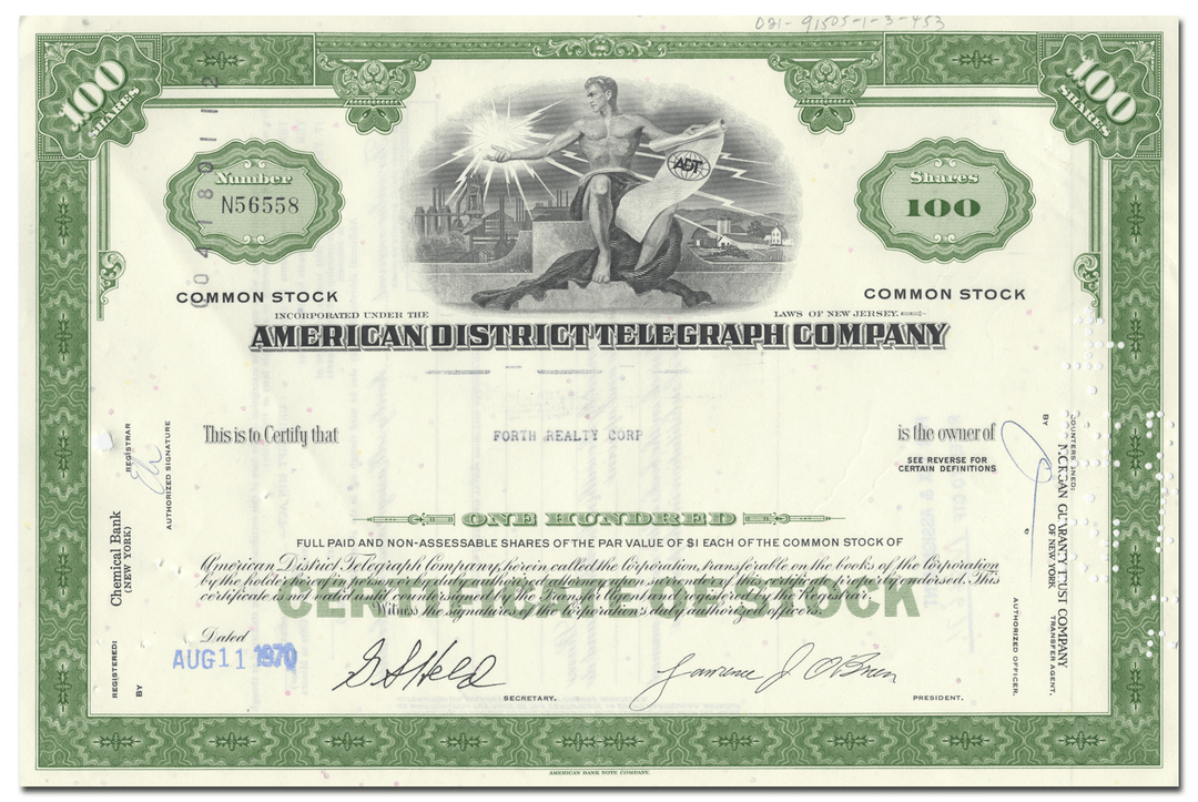 American District Telegraph Company Stock Certificate