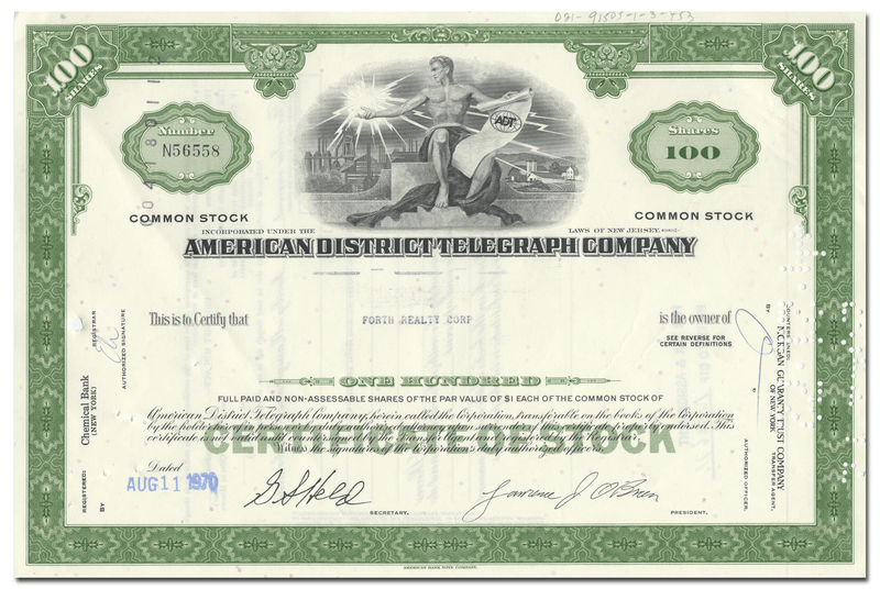 American District Telegraph Company Stock Certificate