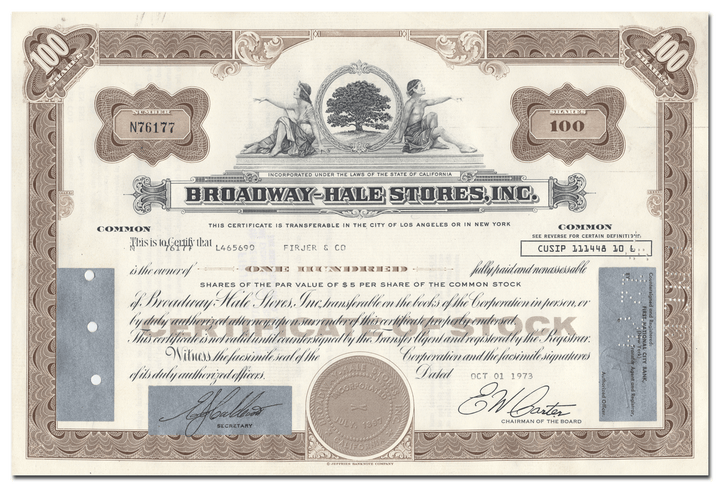 Broadway-Hale Stores, Inc. Stock Certificate