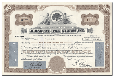 Broadway-Hale Stores, Inc. Stock Certificate
