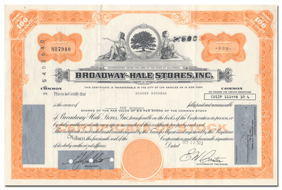 Broadway-Hale Stores, Inc. Stock Certificate
