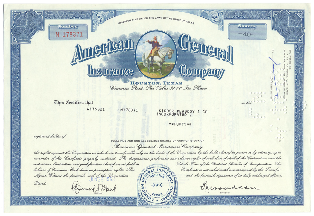 American General Insurance Company Stock Certificate