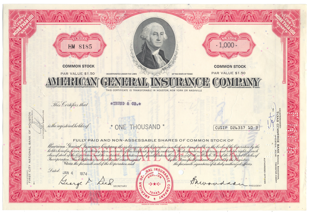 American General Insurance Company Stock Certificate