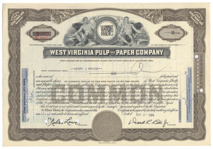 West Virginia Pulp and Paper Company Stock Certificate