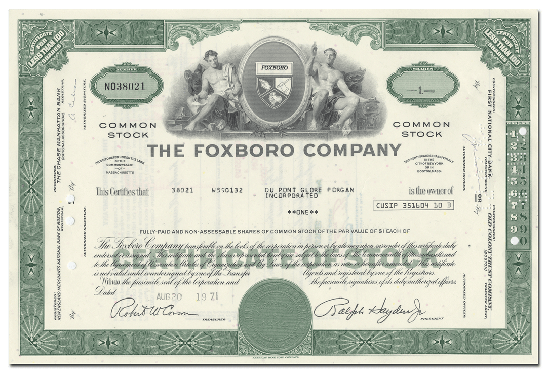 Foxboro Company Stock Certificate