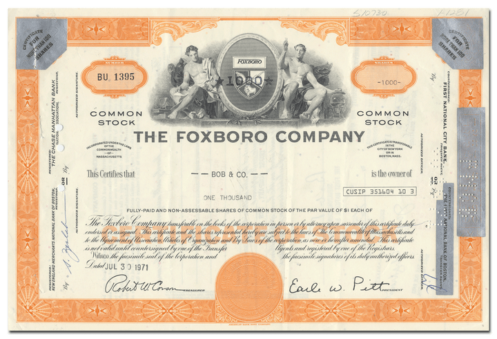 Foxboro Company Stock Certificate