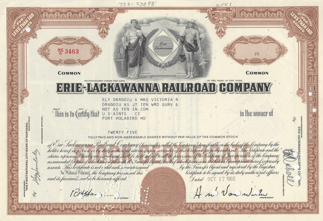 Erie-Lackawanna Railroad Company Stock Certificate