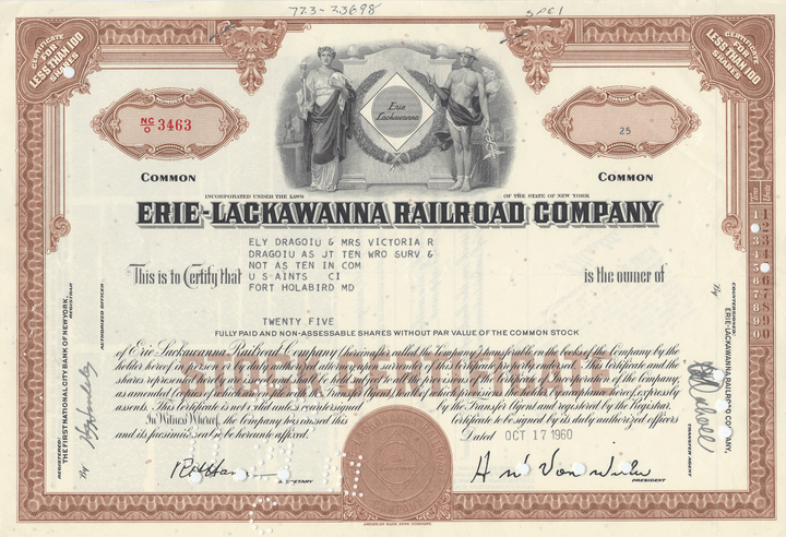 Erie-Lackawanna Railroad Company Stock Certificate