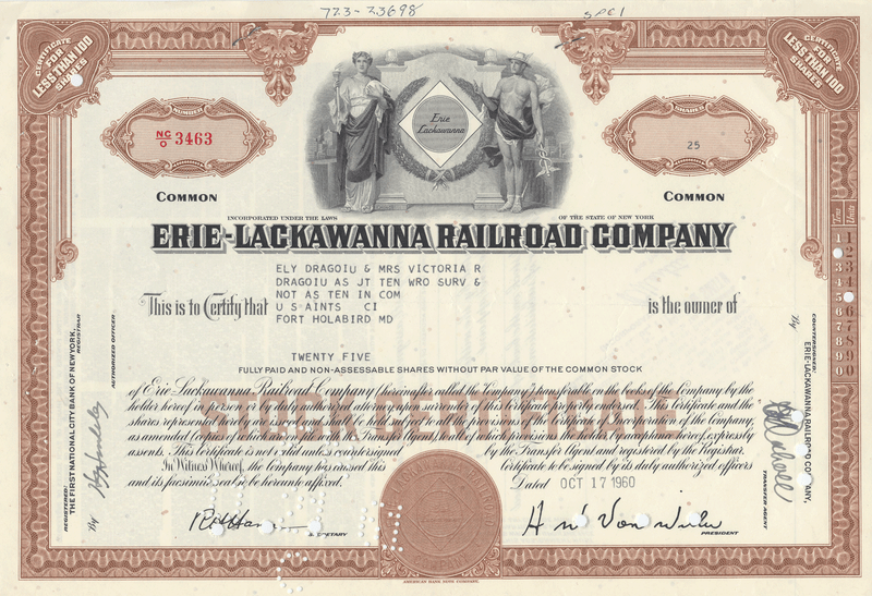 Erie-Lackawanna Railroad Company Stock Certificate
